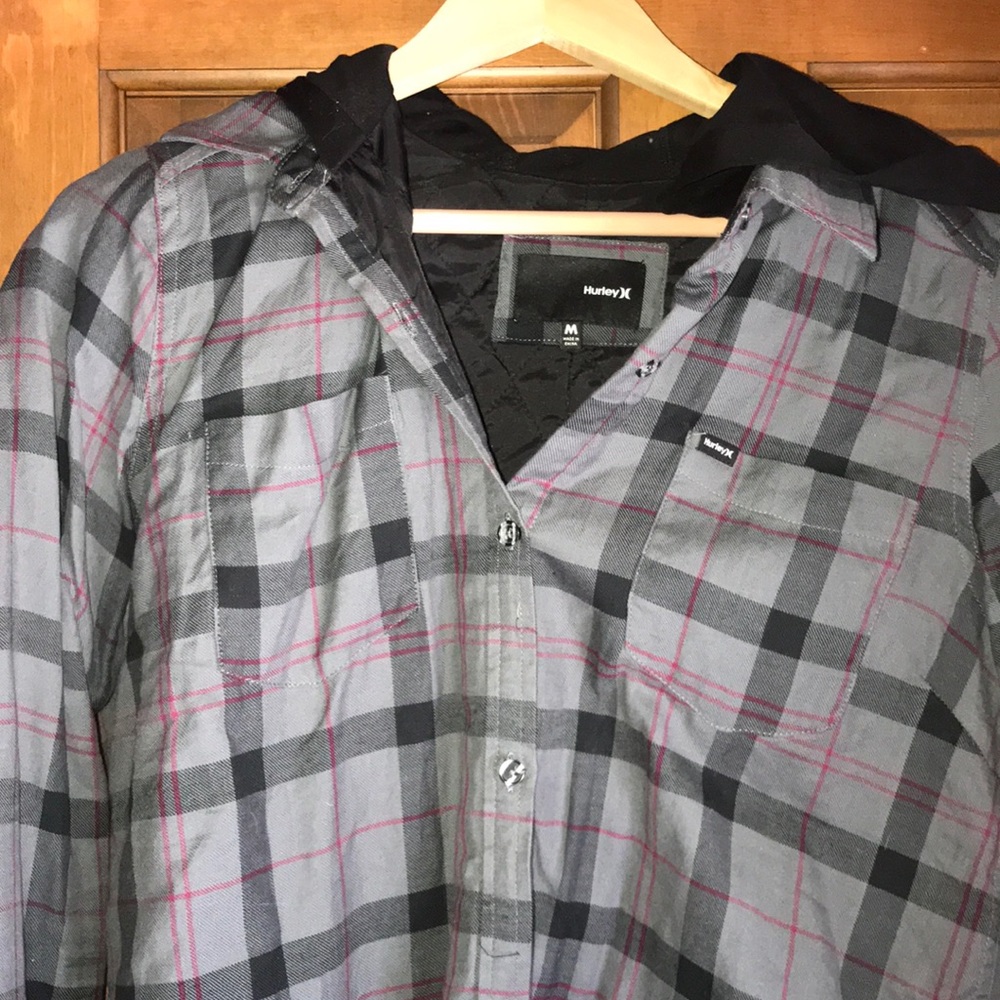 Hurley button down flannel with hood